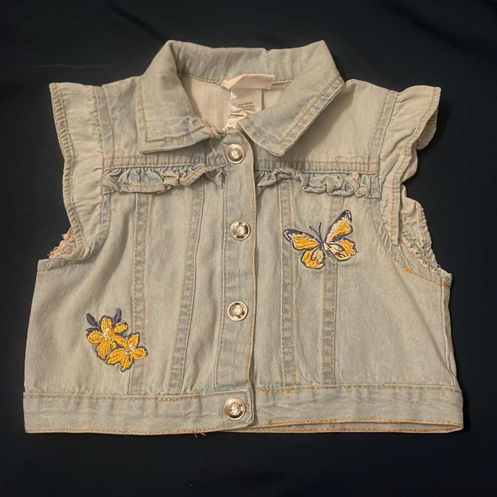 Little Lass light blue denim vest (butterflies)